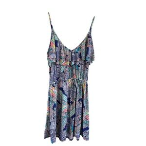 Kenneth Cole Reaction Blue Paisley Ruffle Mini Sundress Sz Small Boho Cami